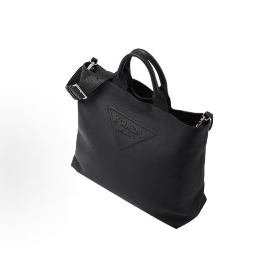 PRADA enamel metal triangular logo magnetic clasp Tote bag, Tote bag, shopping bag, single-shoulder crossbody handbag, regular men\'s black style